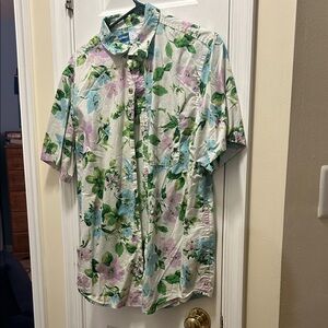 Old Navy Floral Casual Button Down Shirt - Green, Purple, Blue